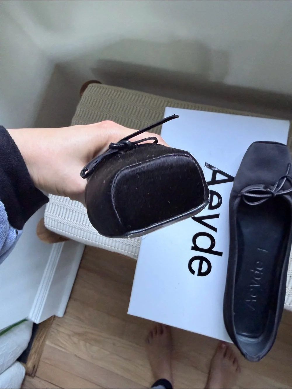 Aeyde Black Square-Toe Bow Ballet Flats - Picture 5 of 6